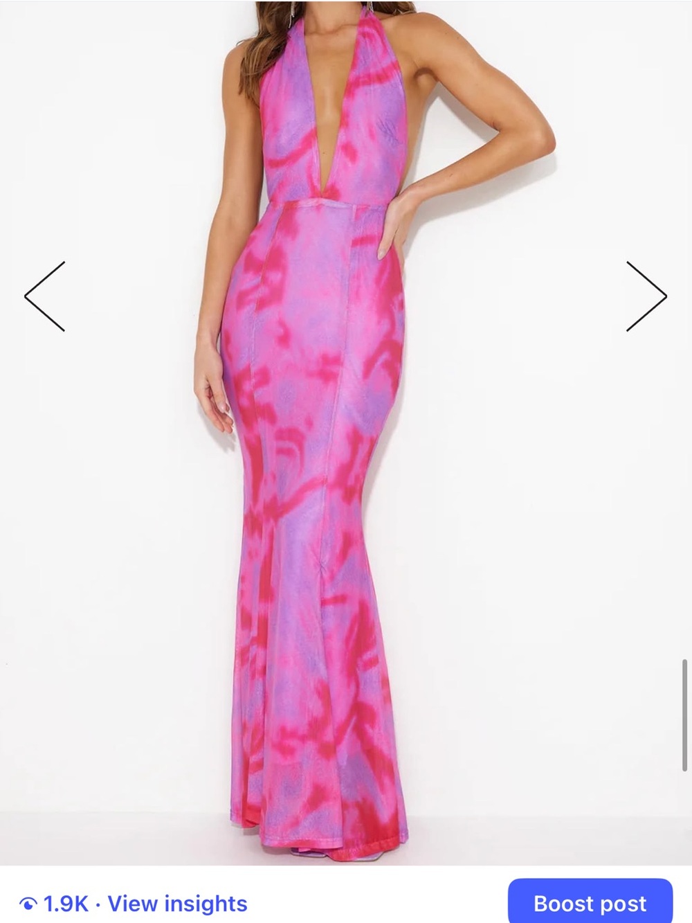Hello Molly Pink and Purple Plunge Halter Maxi Dress - Picture 1 of 3